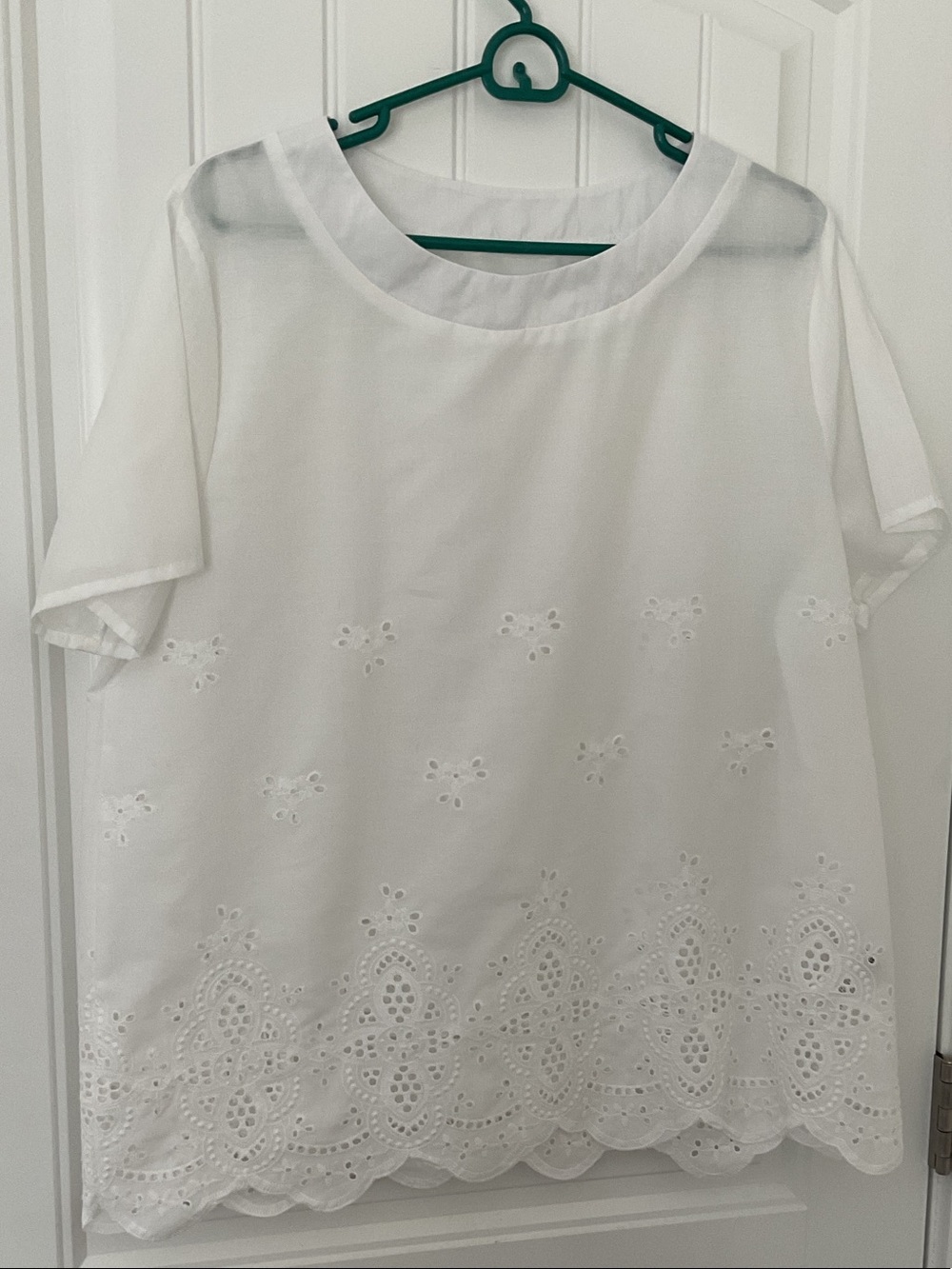 SHEIN White Eyelet Short-Sleeve Blouse